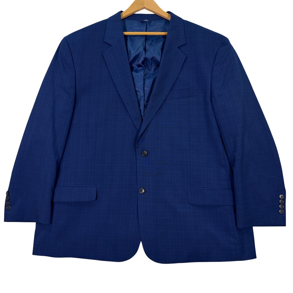 NEW GS Perfect Fit Mens 52R Blue Plaid Blazer Two Button‎ Stretch Suit Jacket